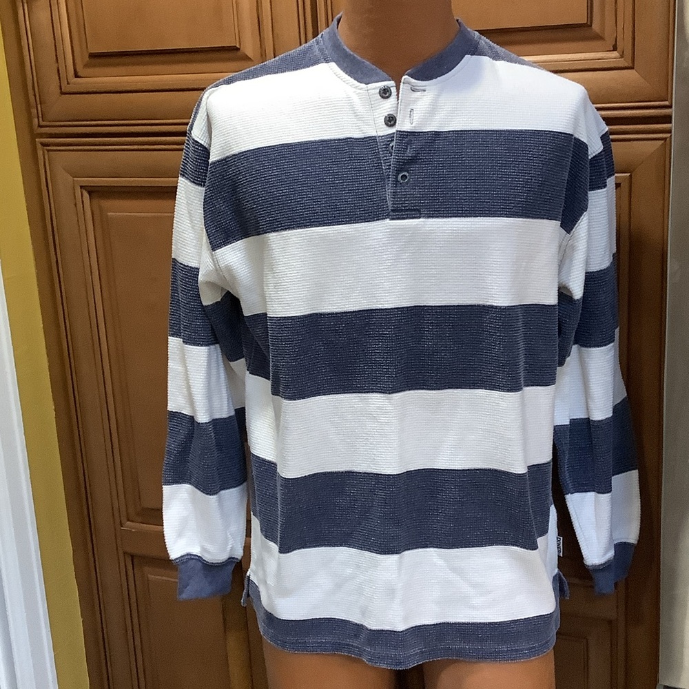 Men's Striped Long Sleeve Shirt - Blue and White